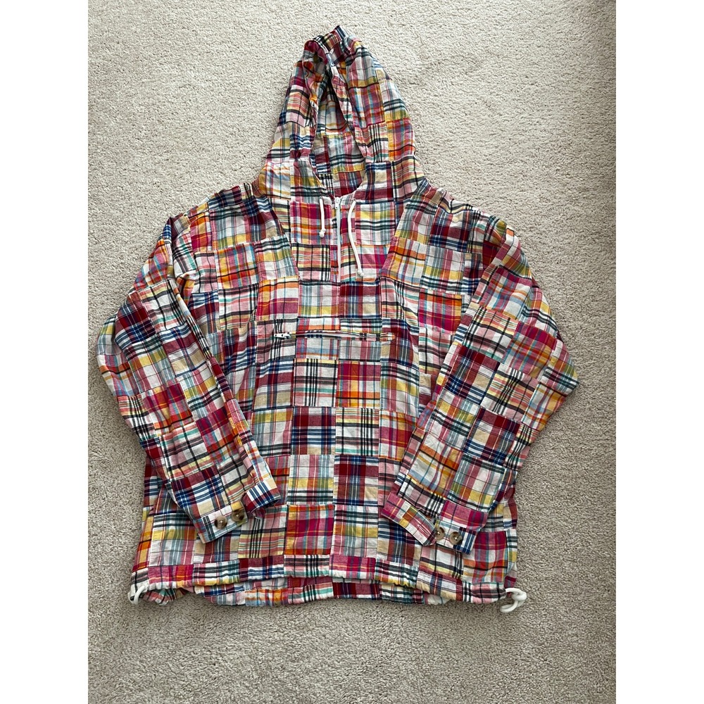 NWOT J Press XL Patchwork Cotton Madras Anorak Parka Hoodie Lightweight